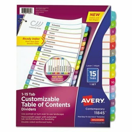 AVERY DENNISON Avery, CUSTOMIZABLE TOC READY INDEX MULTICOLOR DIVIDERS, 1-15, LETTER 11845